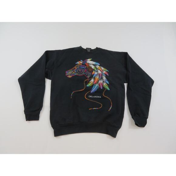 Sportex Other - Oklahoma Sweatshirt, Native Style Horse, Black Sz S 1990s